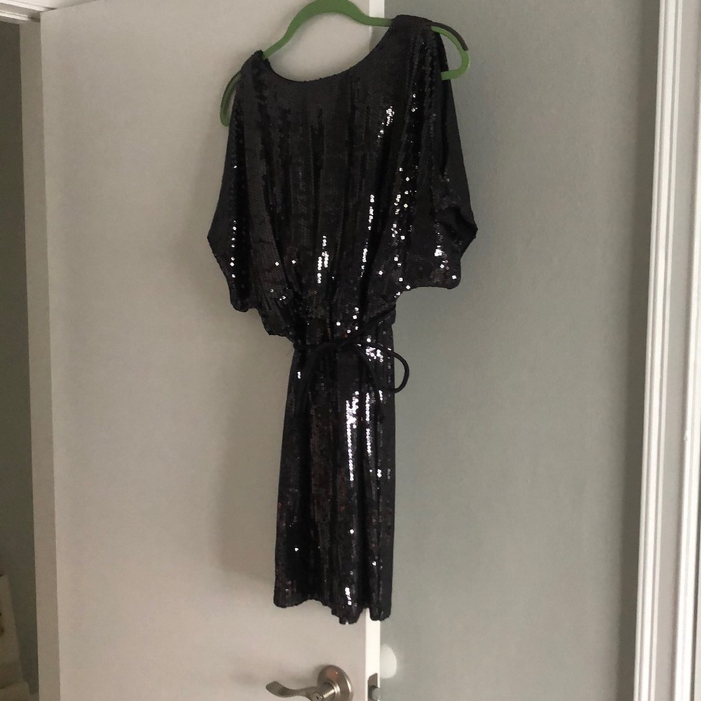 Black Sequin Cache Mini Dress
